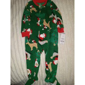 Carter's Christmas Pajamas Baby Size 18 Months New with Tags Santa Sleigh Footed